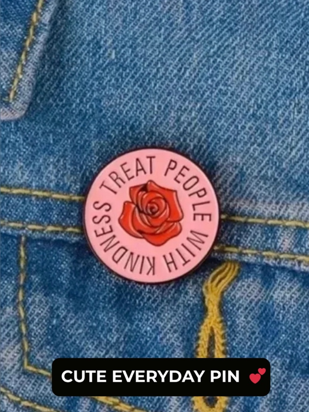 Treat People With Kindness Pink Rose Enamel Pin Cute Gift Idea NEW